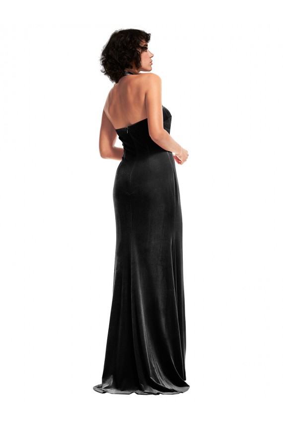 Empire Waist Formal Stretch Velvet Bridesmaid Dress / Prom Dress with Halter Strap UK