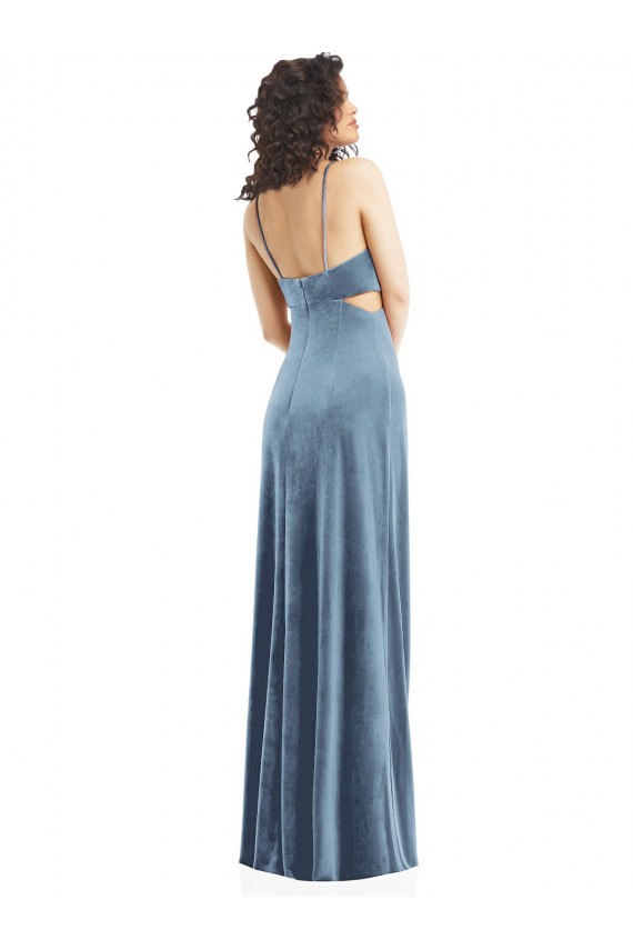 Spaghetti Strap Long Full Length Formal Velvet Maxi Bridesmaid Dress / Prom Dress UK