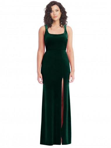 Square Neck Long Velvet Maxi Bridesmaid Dress / Prom Dress UK