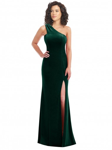 One Shoulder Velvet Trumpet Bridesmaid Dress / Prom Dress with Front Slit UK