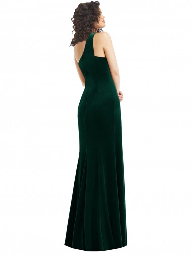 One Shoulder Velvet Trumpet Bridesmaid Dress / Prom Dress with Front Slit UK