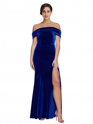 Full Length Long Formal Velvet Bridesmaid Dress / Prom Dress with Side Split UK