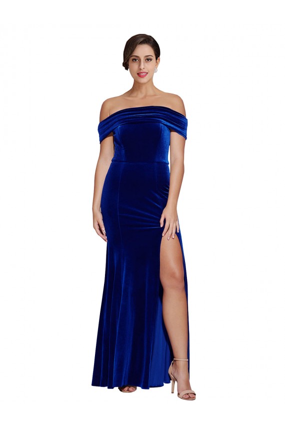 Full Length Long Formal Velvet Bridesmaid Dress / Prom Dress with Side Split UK