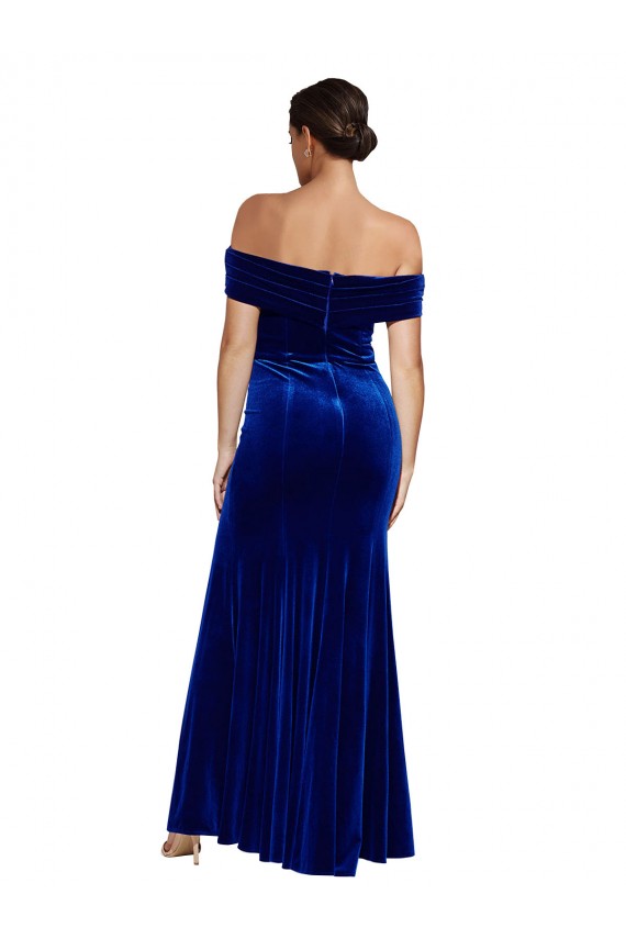 Full Length Long Formal Velvet Bridesmaid Dress / Prom Dress with Side Split UK