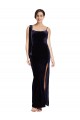 Long Formal Velvet Bridesmaid Dress / Prom Dress with Side Thigh Split and Shoulder Tie UK