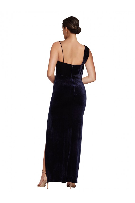 Long Formal Velvet Bridesmaid Dress / Prom Dress with Side Thigh Split and Shoulder Tie UK