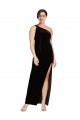 One Shoulder Long Formal Velvet Bridesmaid Dress / Prom Dress with Side Split and Shoulder Tie UK