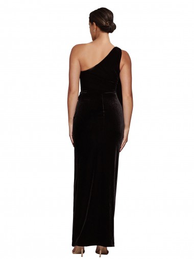 One Shoulder Long Formal Velvet Bridesmaid Dress / Prom Dress with Side Split and Shoulder Tie UK
