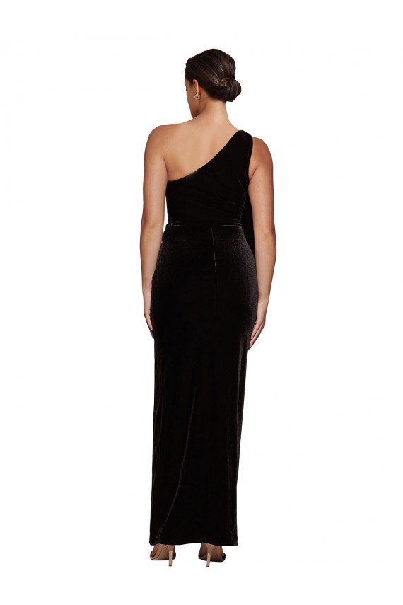 One Shoulder Long Formal Velvet Bridesmaid Dress / Prom Dress with Side Split and Shoulder Tie UK
