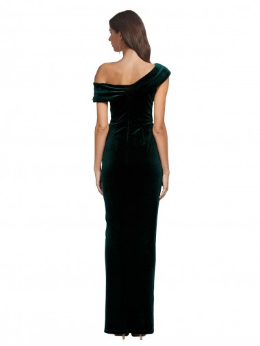 Long Asymmetric Neckline Ruched Formal Velvet Bridesmaid Dress / Prom Dress UK