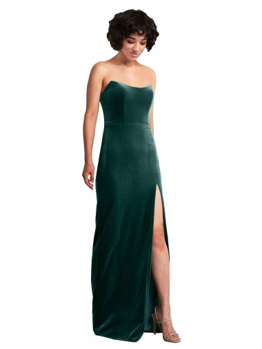 Scooped Strapless Long Formal Velvet Bridesmaid Dress / Prom Dress with Daring Side Slit UK